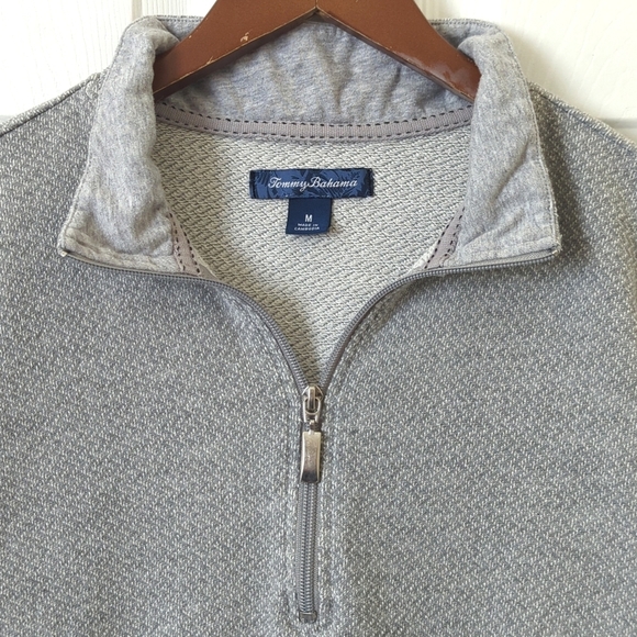 Tommy Bahama Lightweight Jacquard Knit Quarter Zip Pullover Sweater Gray Medium - Picture 2 of 10